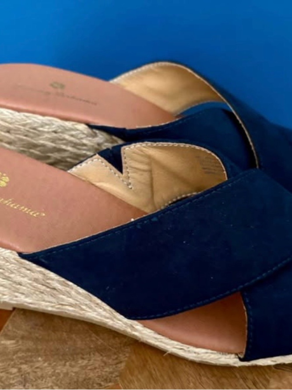 Tommy Bahama Navy Suede Espadrille Wedge Sandals